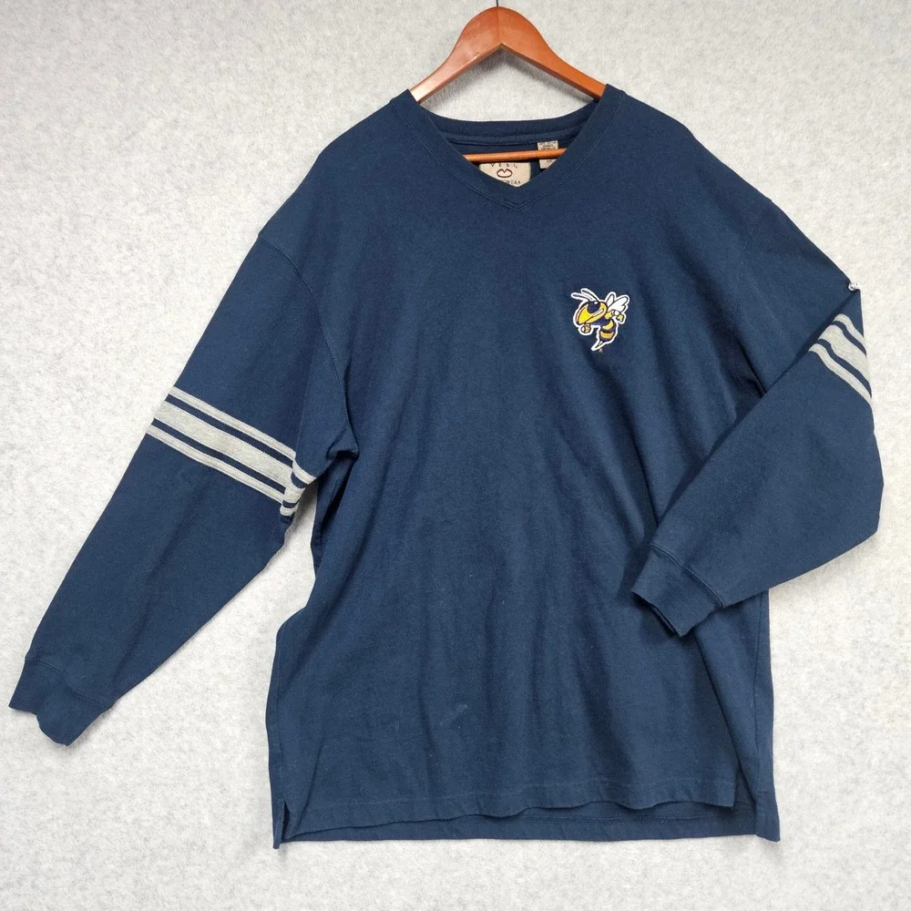 Vesi Sportswear Mens XXL Blue Georgia Tech Yellow Jackets V-Neck Long Sleeve